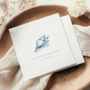 Vintage Blue Seashell Coastal Wedding Napkin