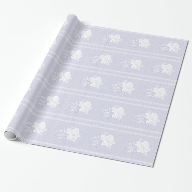 Vintage blue serenity white rose wedding wrapping paper (Unrolled)