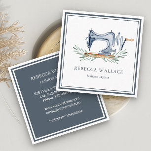 Vintage Blue Sewing Machine Fashion Stylist Square Business Card