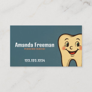 Vintage Blue Smiling Tooth Artwork Kids Dentist Appointment Card