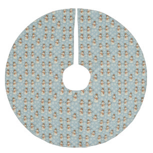 Vintage blue snowman and snowflakes Christmas Brushed Polyester Tree Skirt