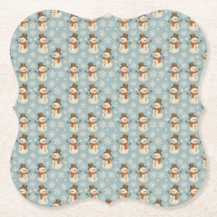 Vintage blue snowman and snowflakes Christmas Paper Coaster