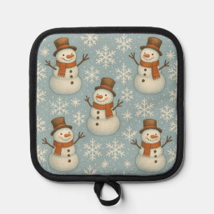 Vintage blue snowman and snowflakes Christmas Pot Holder