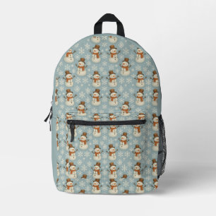 Vintage blue snowman and snowflakes Christmas Printed Backpack