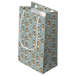 Vintage blue snowman and snowflakes Christmas Small Gift Bag