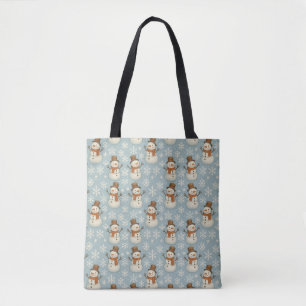 Vintage blue snowman and snowflakes Christmas Tote Bag