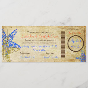 VINTAGE BLUE STARFISH BOARDING PASS INVITATIONS