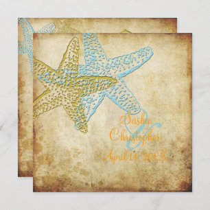 VINTAGE BLUE STARFISH WEDDING INVITATIONS