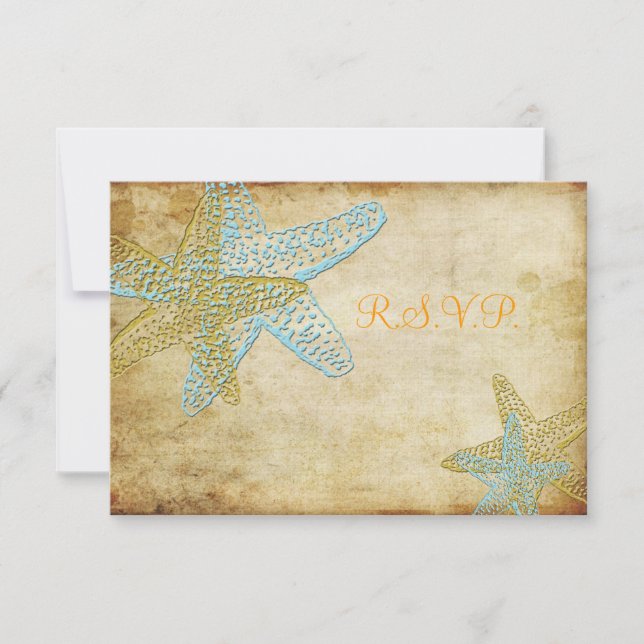 VINTAGE BLUE STARFISH WEDDING INVITATIONS (Front)