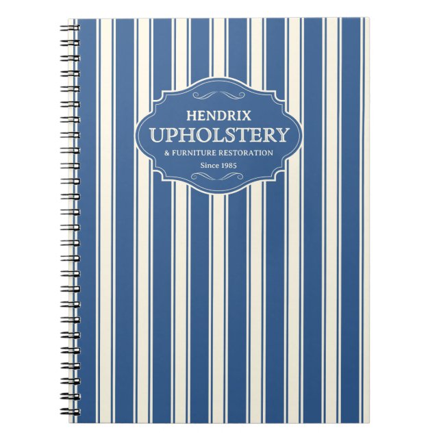 Vintage Blue Stripes Custom Logo Notebook (Front)