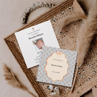 Vintage Blue Stripes Orange Floral Photo Baptism 