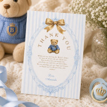 Vintage Blue Stripes Polo Teddy Bear Baby Shower