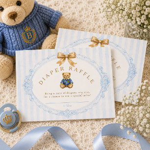 Vintage Blue Stripes Polo Teddy Bear Diaper Raffle Enclosure Card