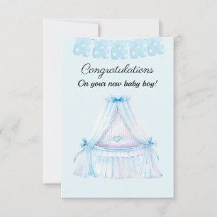 Vintage blue stroller baby boy congratulation card