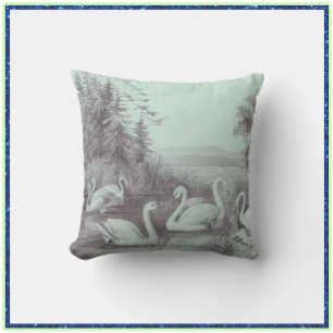 Vintage Blue Swan Lake Cushion