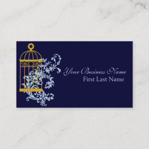 Vintage blue swirl bird cage business cards