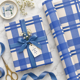 Vintage Blue Tartan Plaid Christmas Wrapping Paper