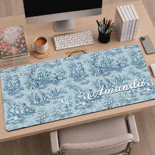 Vintage Blue Teal Toile French Countryside Desk Mat