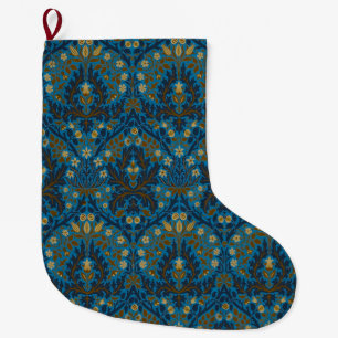 Vintage Blue Teal William Morris Autumn Flowers Large Christmas Stocking