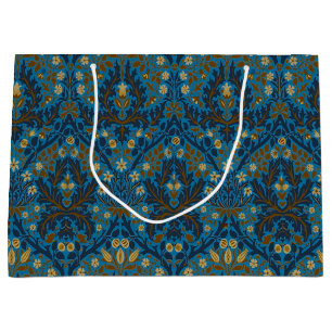 Vintage Blue Teal William Morris Autumn Flowers Large Gift Bag