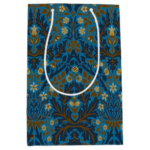 Vintage Blue Teal William Morris Autumn Flowers Medium Gift Bag