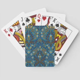 Vintage Blue Teal William Morris Autumn Flowers Playing Cards