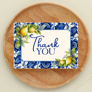 Vintage Blue Tile Yellow Lemons  Thank You Card