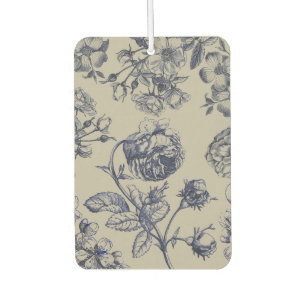 Vintage Blue Toile Botanical Floral Antique Patter Car Air Freshener