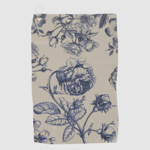 Vintage Blue Toile Botanical Floral Antique Patter Golf Towel