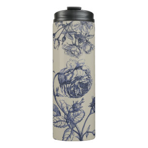 Vintage Blue Toile Botanical Floral Antique Patter Thermal Tumbler