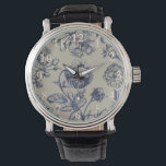 Vintage Blue Toile Botanical Floral Antique Patter Watch<br><div class="desc">Elevate your home with the timeless elegance of this Vintage Blue Toile Botanical Pattern. Meticulously composed from authentic 19th-century engravings, this design features a delicate dance of blooming roses, dogwood blossoms, and cherry branches. The intricate indigo blue linework stands in beautiful contrast against a warm, antique parchment background, evoking the...</div>