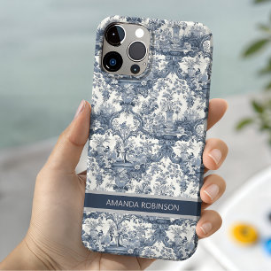 Vintage Blue Toile De Jouy Floral Monogram Case-Mate iPhone 14 Case