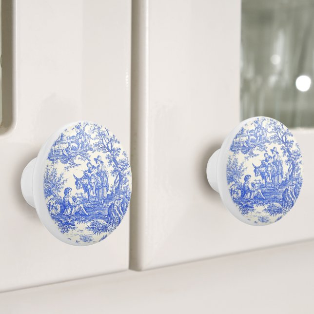 Vintage blue toile de jouy printed ceramic knob (Creator Uploaded)