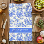 Vintage blue toile de jouy printed tea towel<br><div class="desc">Vintage blue toile de jouy printed kitchen towel. This toile de jouy vintage kitchen towel is inspired by the exquisite designs of french countryside scenes. The beautiful, classy, sophisticated Toile prints are an all time rage at the moment, The designs are classic and romantic with stylish colours. The perfect gift...</div>