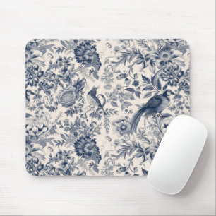 Vintage Blue Toile Fleurie Mouse Pad