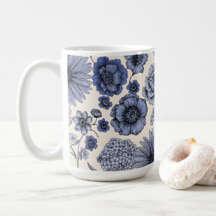 Vintage Blue Toile Floral Botanical Pattern Coffee Mug