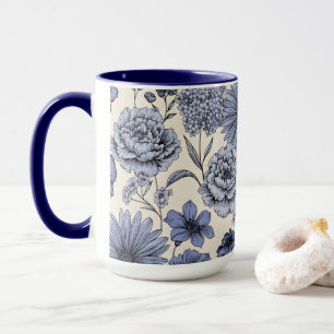 Vintage Blue Toile Floral Botanical Pattern Mug