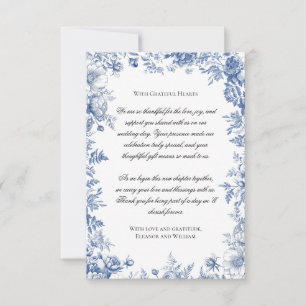 Vintage Blue Toile Floral Wedding Thank You Card