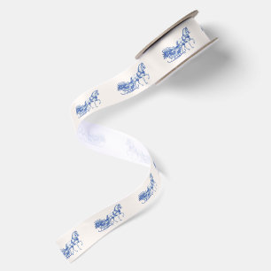 Vintage Blue Toile Horse Sleigh Christmas Satin Ribbon