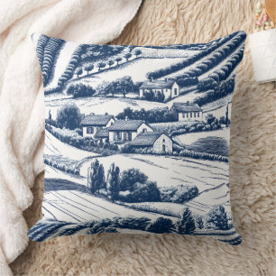 Vintage Blue Toile Landscape (7) Cushion