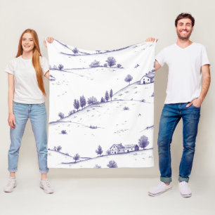 Vintage Blue Toile Landscape Fleece Blanket