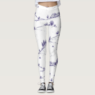 Vintage Blue Toile Landscape Leggings