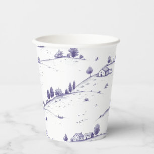 Vintage Blue Toile Landscape Paper Cups