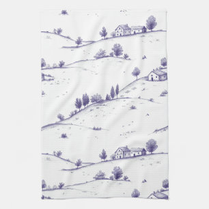 Vintage Blue Toile Landscape Tea Towel