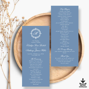 Vintage Blue Toile Monogram Wedding Programs