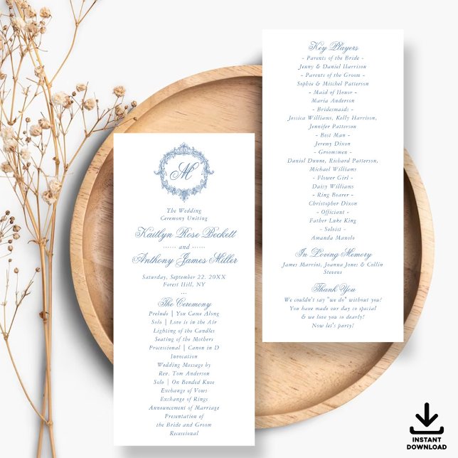 Vintage Blue Toile Monogram Wedding Programs (Creator Uploaded)