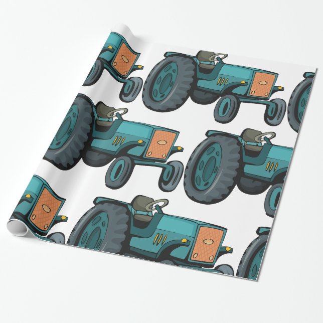 Vintage Blue Tractor Farm Life Wrapping Paper (Unrolled)