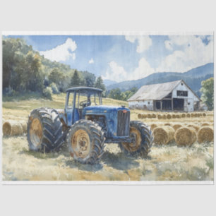 Vintage Blue Tractor Watercolor Decoupage Tissue Paper