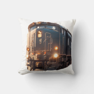 Vintage Blue Train on a Clear Day Cushion