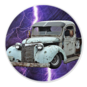 Vintage Blue Truck Ceramic Knob